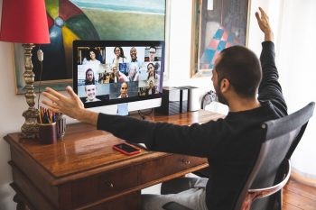 Family and friends happy moments in video conference in lockdown quarantine.