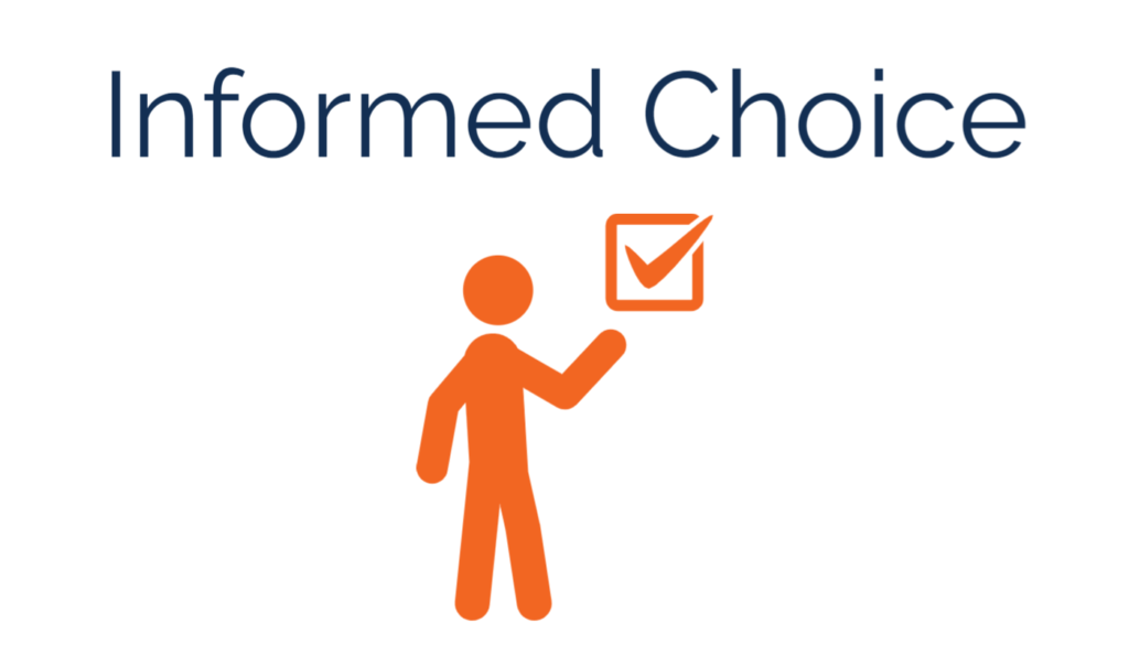 informed choice - stick figure next to a check marked box